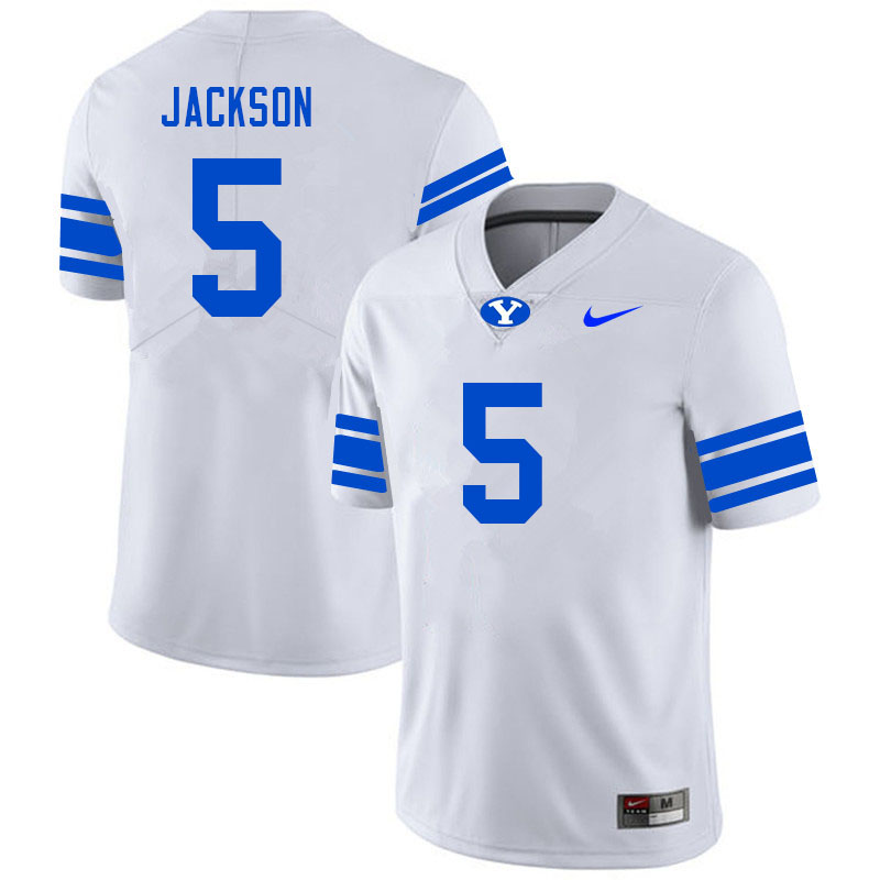 Men #5 Chris Jackson BYU Cougars College Football Jerseys Sale-White - Click Image to Close